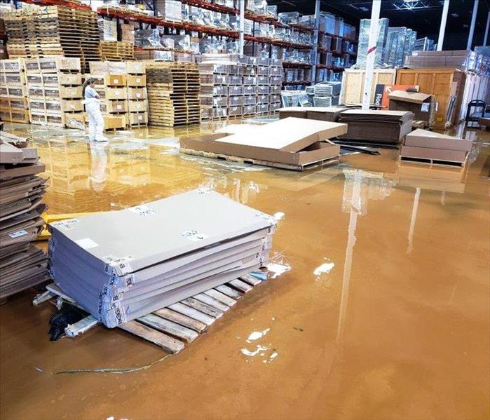 Flood damage in warehouse.